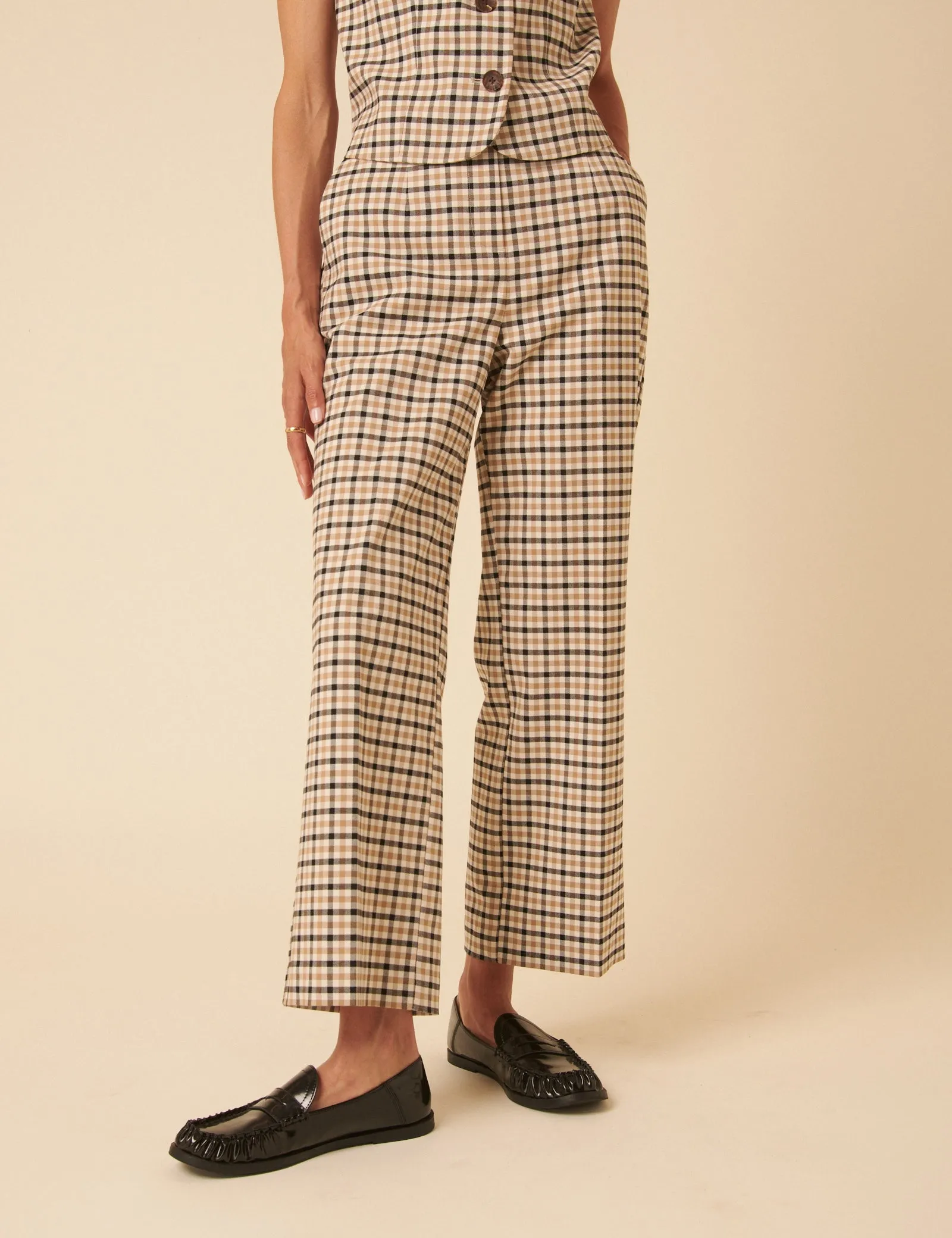 Beige Gingham Check Tailored Cropped Trousers sold by Nobody's Child product image thumbnail 2