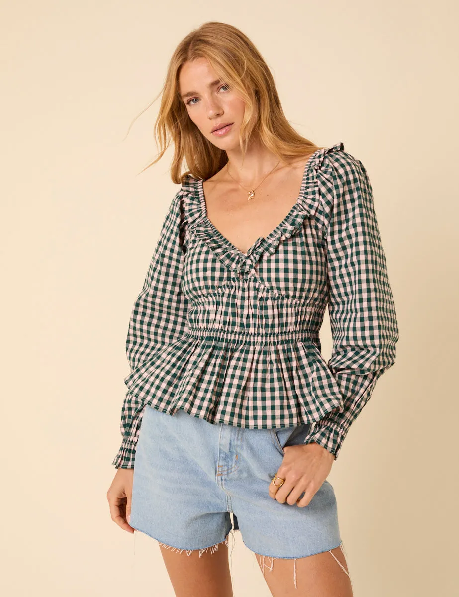 Green Gingham Shirred Top sold by Nobody's Child product image thumbnail 3