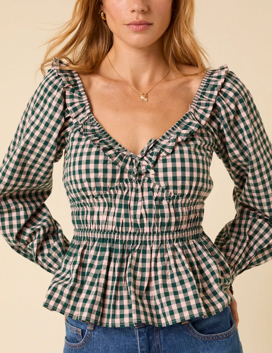 Green Gingham Shirred Top sold by Nobody's Child product image thumbnail 4