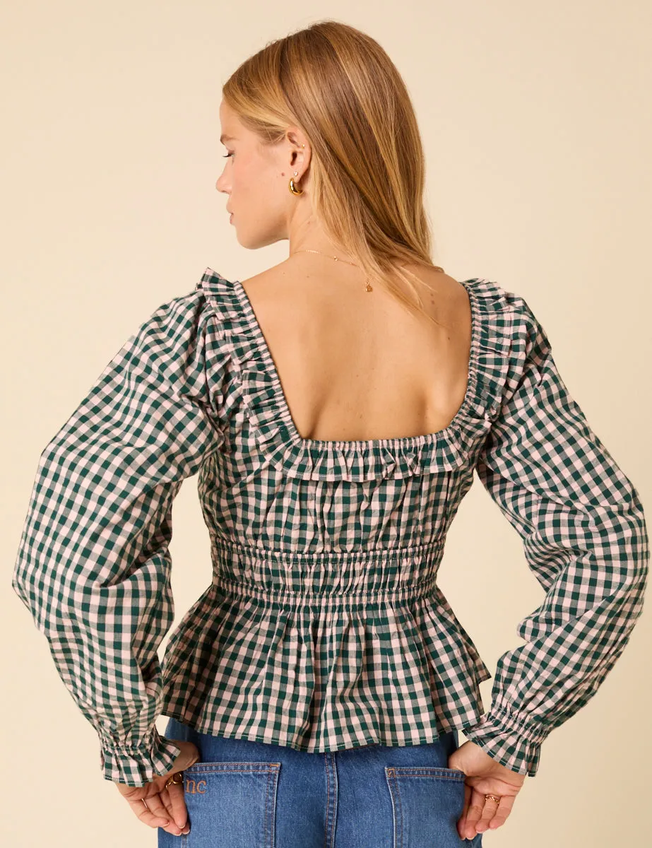 Green Gingham Shirred Top sold by Nobody's Child product image thumbnail 5