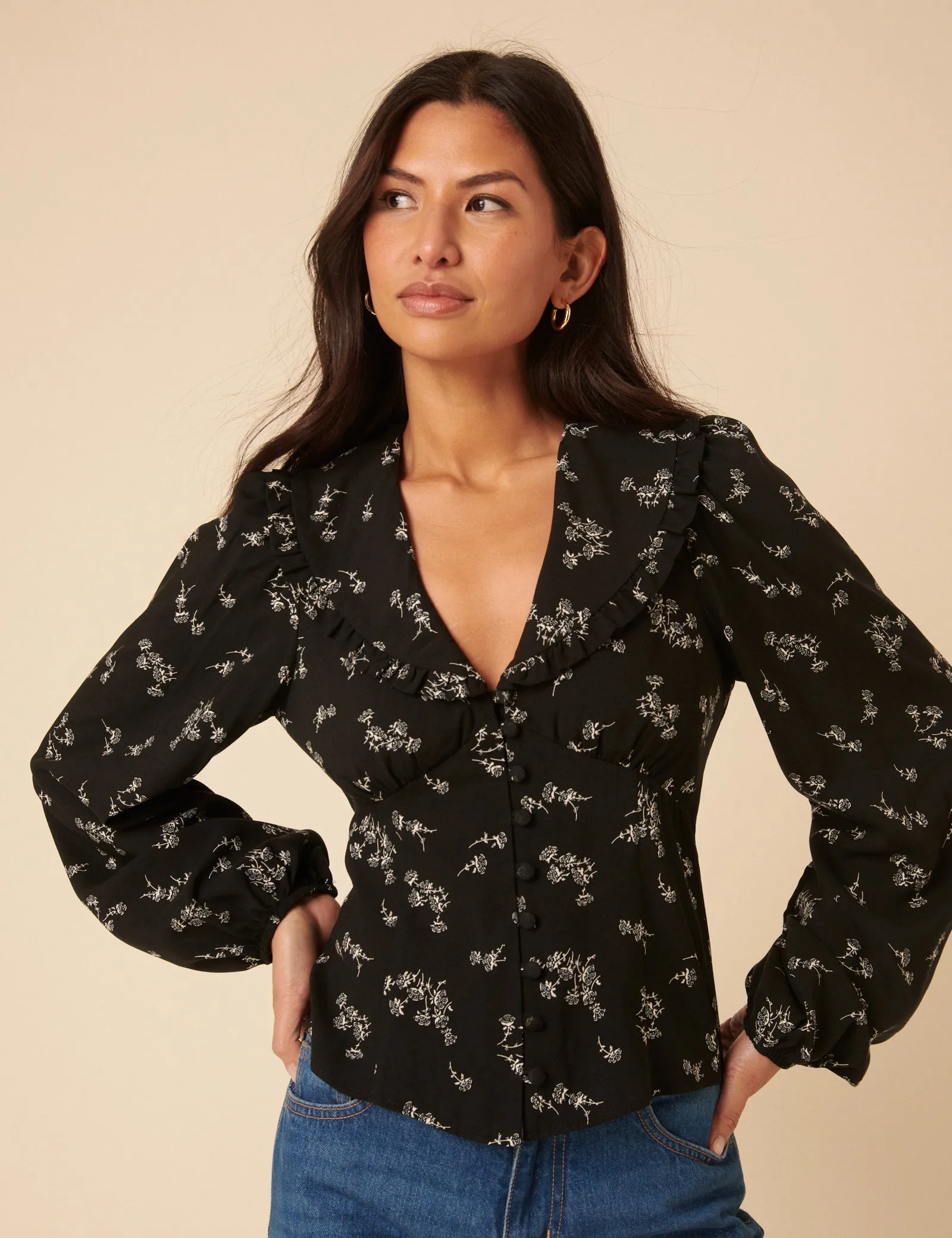 Black Floral Long Sleeve Blouse sold by Nobody's Child