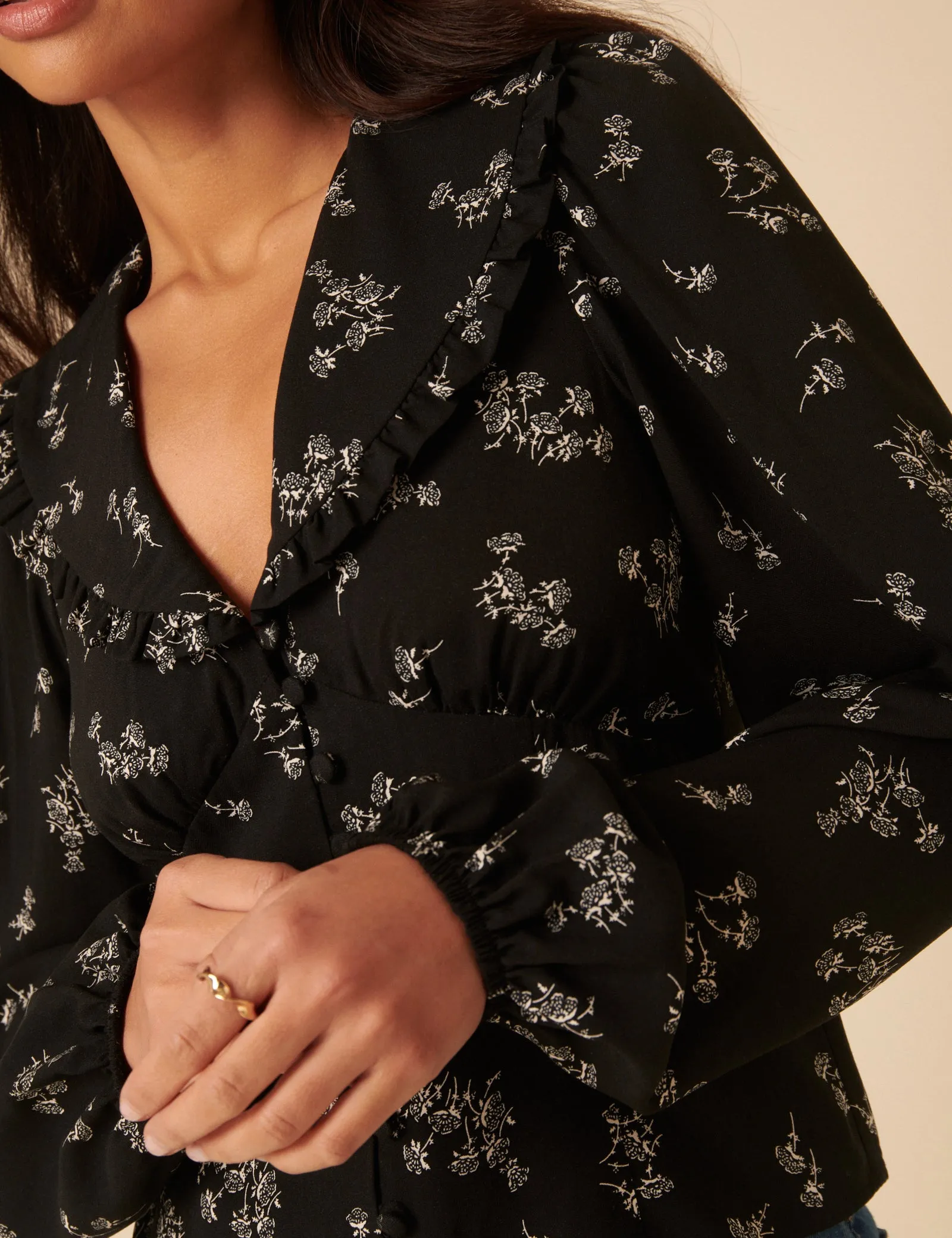 Black Floral Long Sleeve Blouse sold by Nobody's Child product image thumbnail 3