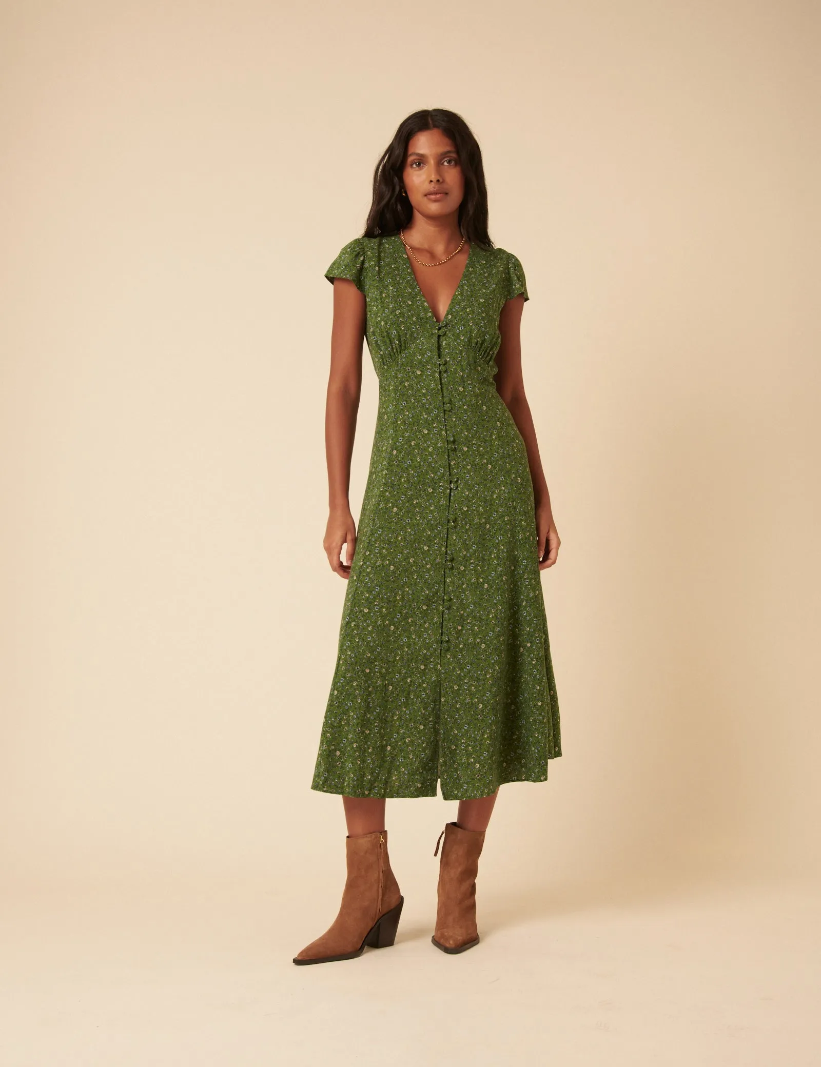 Green Ditsy Floral Avery Midi Dress sold by Nobody's Child