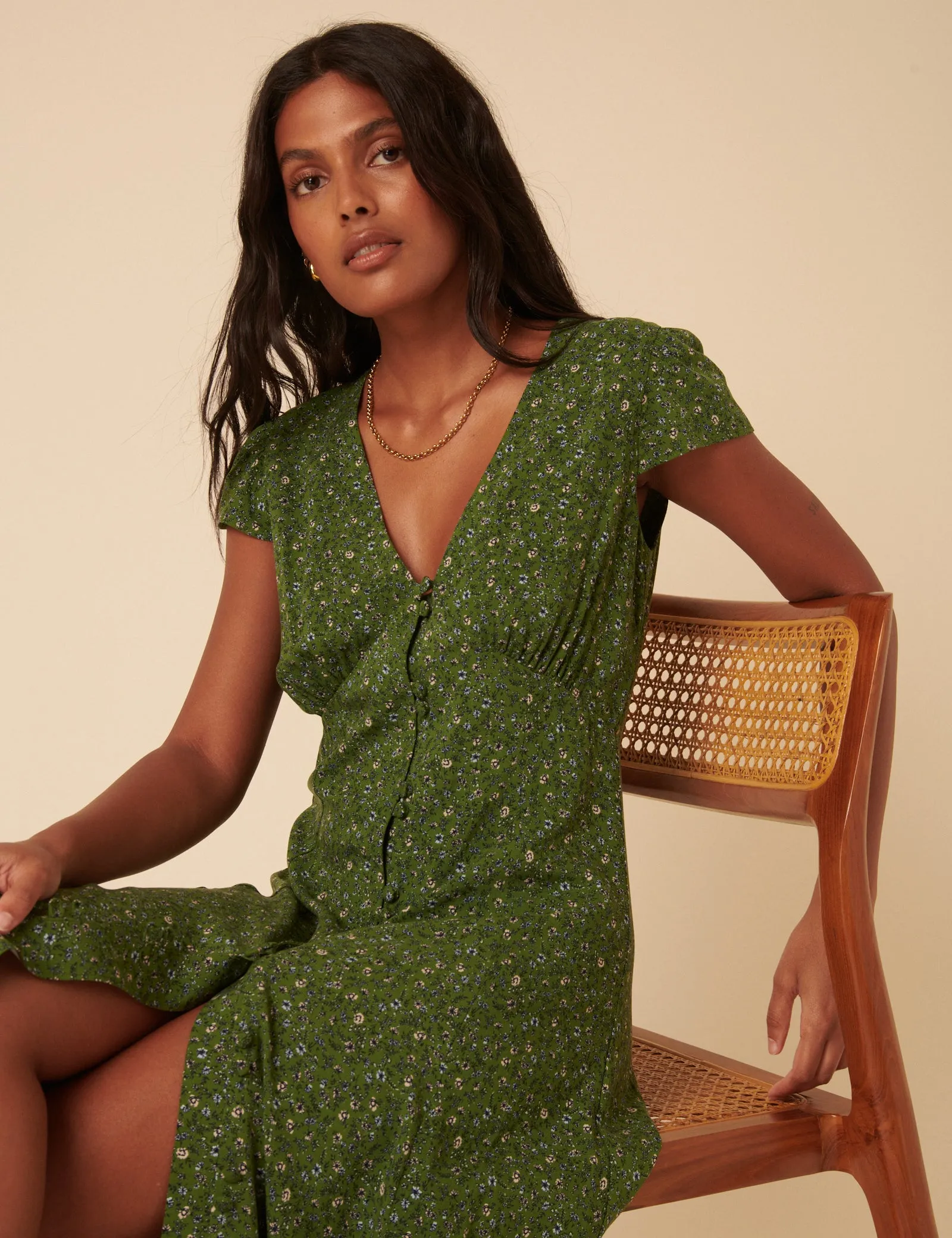 Green Ditsy Floral Avery Midi Dress sold by Nobody's Child product image thumbnail 4