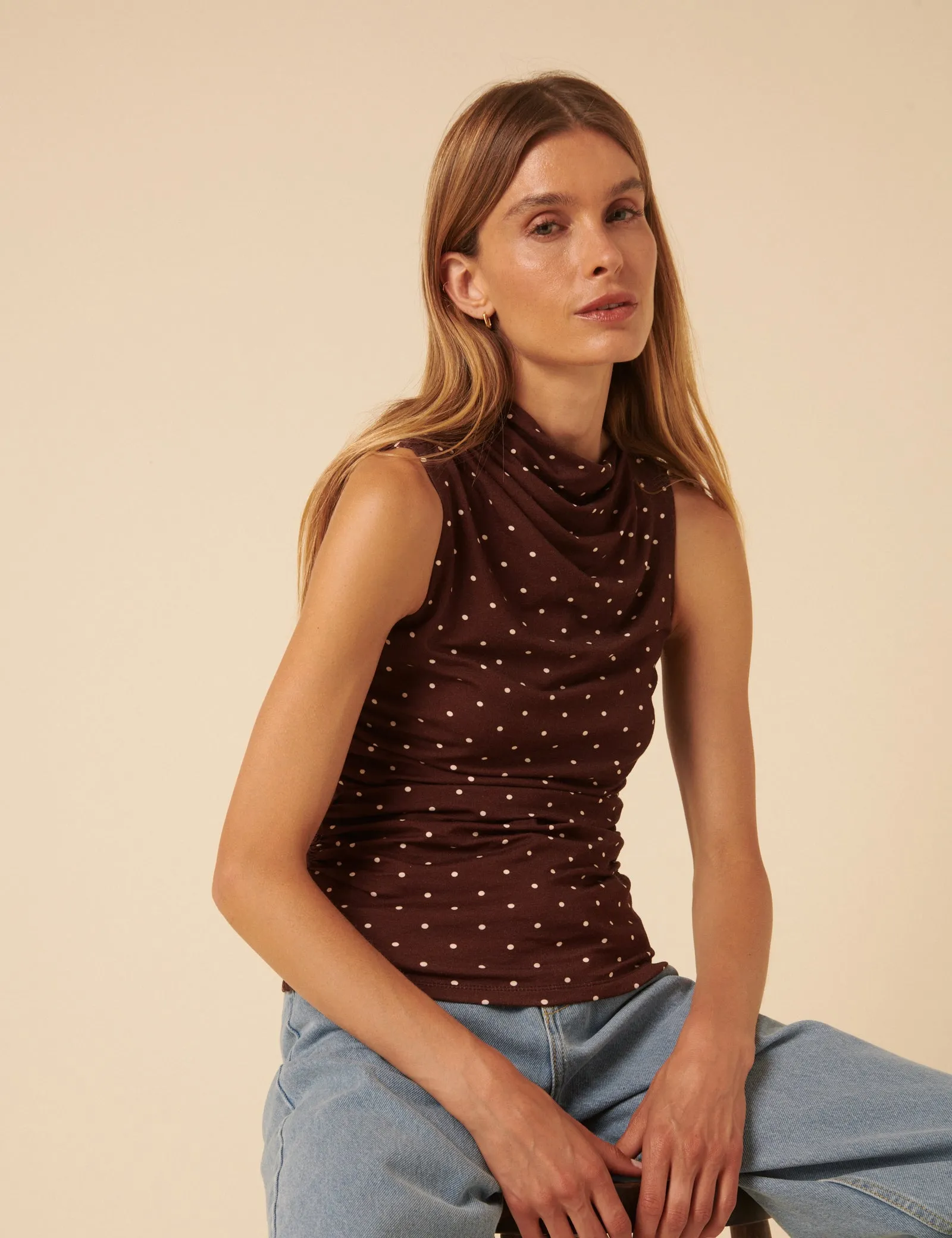 Brown Polka Dot Ruched Top sold by Nobody's Child