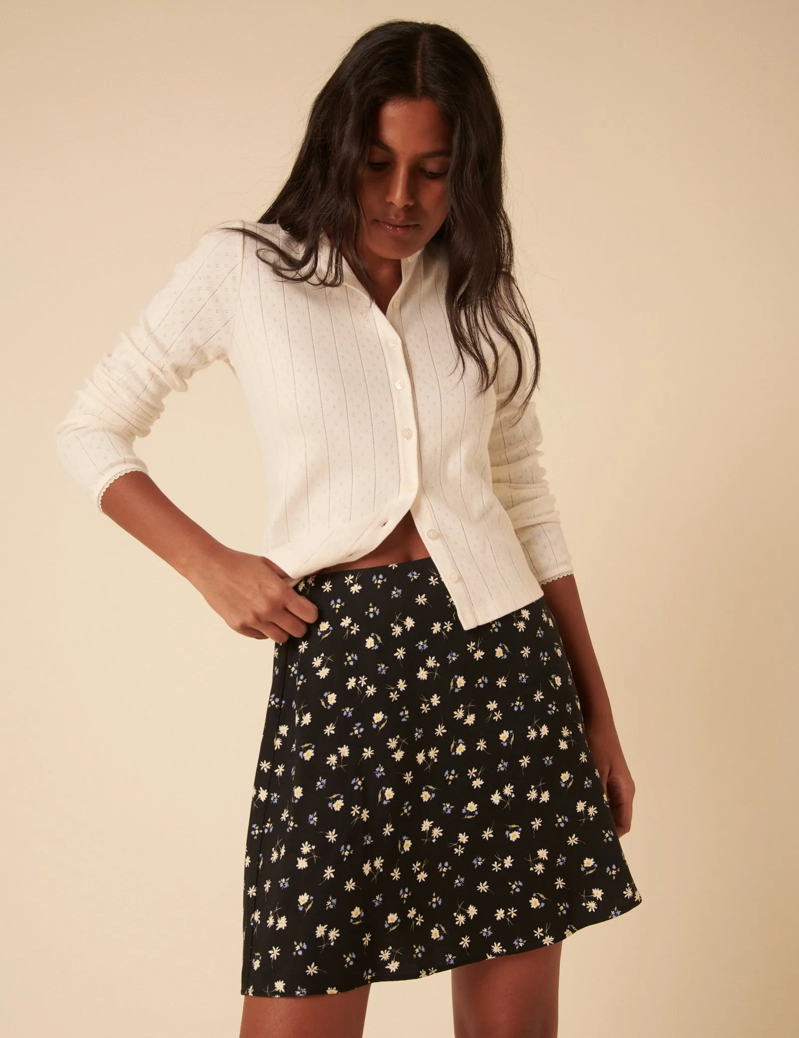 Black Ditsy Floral Mini Skirt sold by Nobody's Child product image thumbnail 4