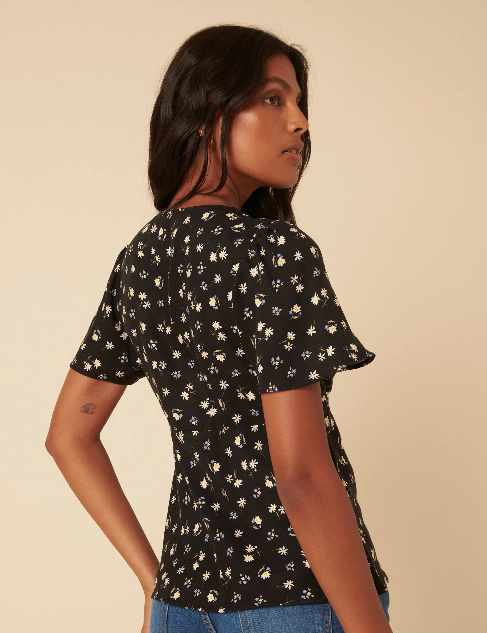 Black Ditsy Floral Frill Top sold by Nobody's Child product image thumbnail 5