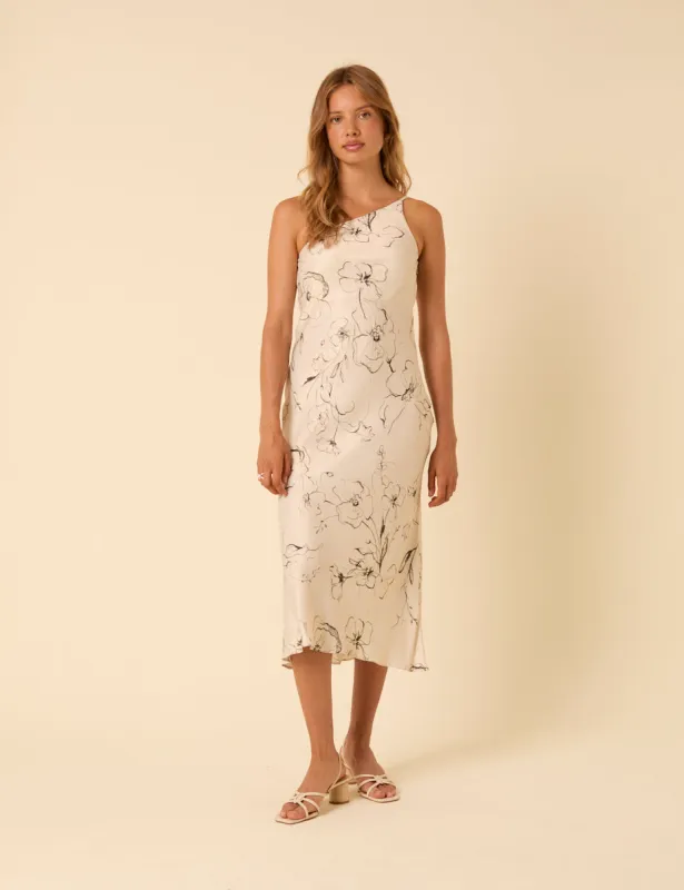 Floral Satin One Shoulder Ellis Midi Dress sold by Nobody's Child