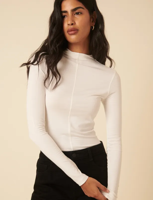White Long Sleeve High Neck Jersey Top sold by Nobody's Child