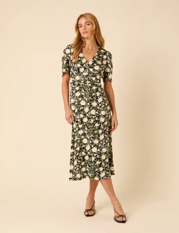 Black Floral Alexa Midi Dress sold by Nobody's Child