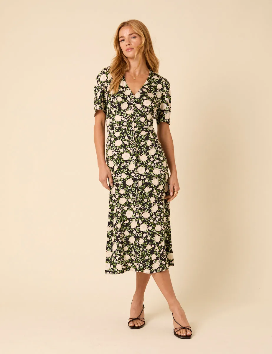 Black Floral Alexa Midi Dress sold by Nobody's Child
