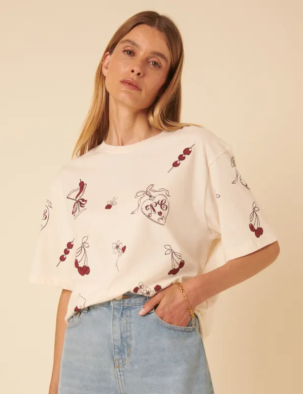 Cream Charm Print Graphic T-Shirt sold by Nobody's Child
