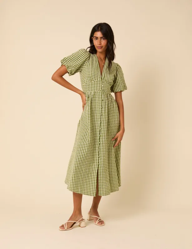 Green Gingham Starlight Midi Dress sold by Nobody's Child