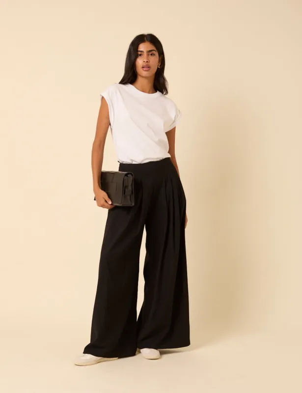 Black Pleated Wide Leg Trousers sold by Nobody's Child