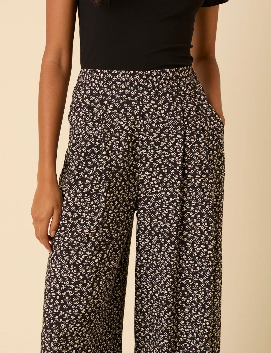 Black Ditsy Floral Wide Leg Zeena Trousers sold by Nobody's Child product image thumbnail 3