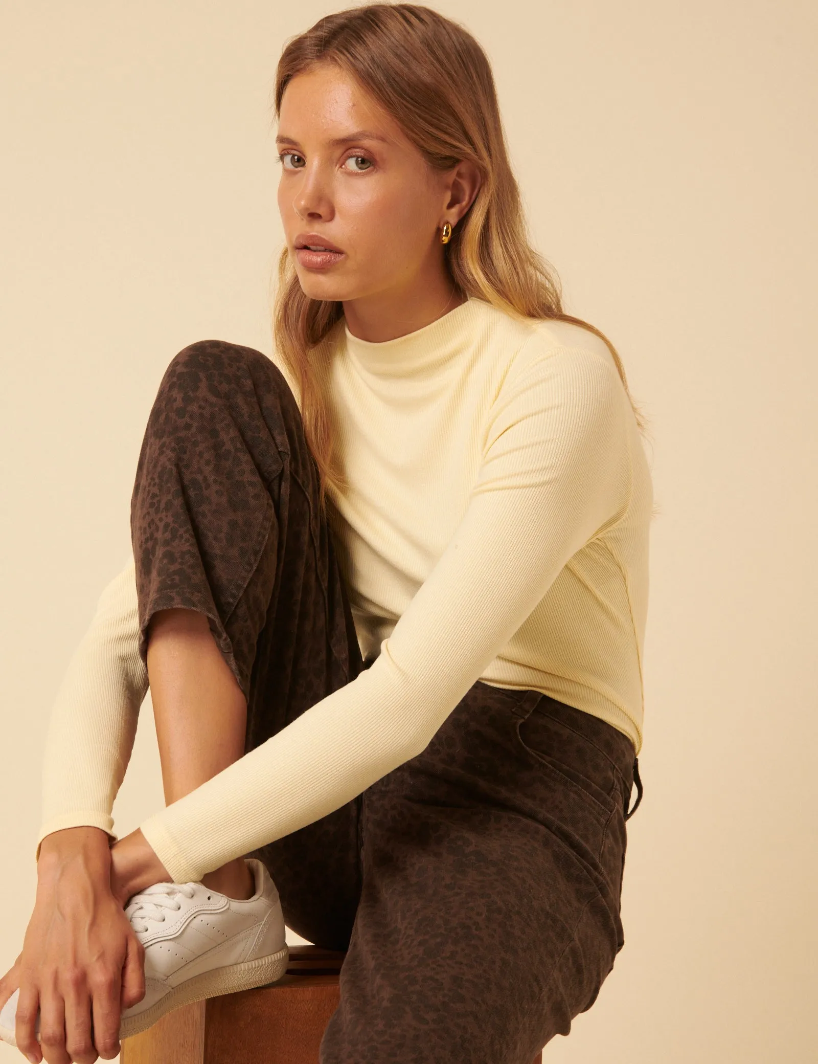 Butter Yellow Ribbed High Neck Long Sleeve Top sold by Nobody's Child product image thumbnail 4