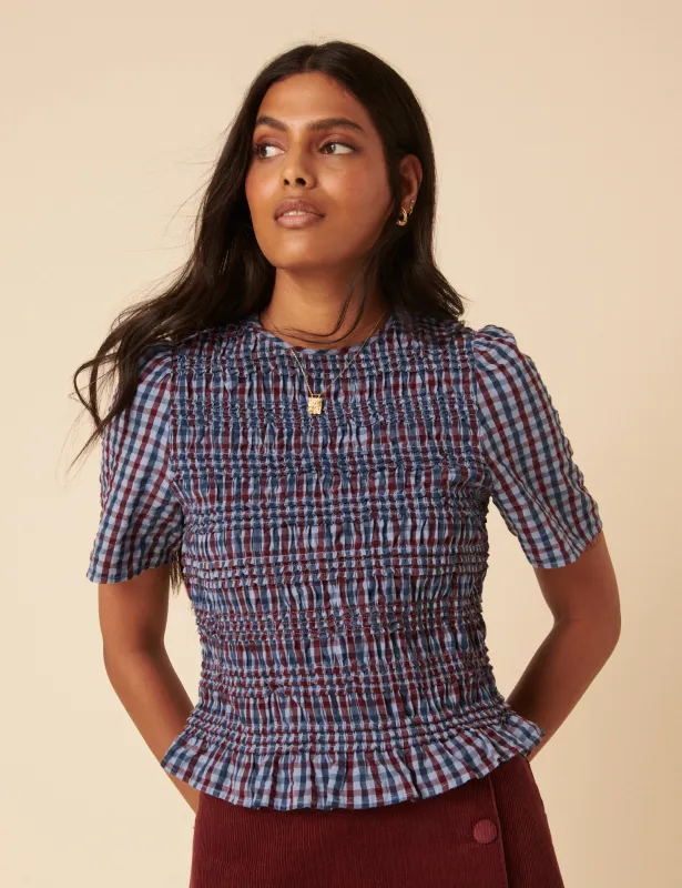 Blue Check Shirred Top sold by Nobody's Child
