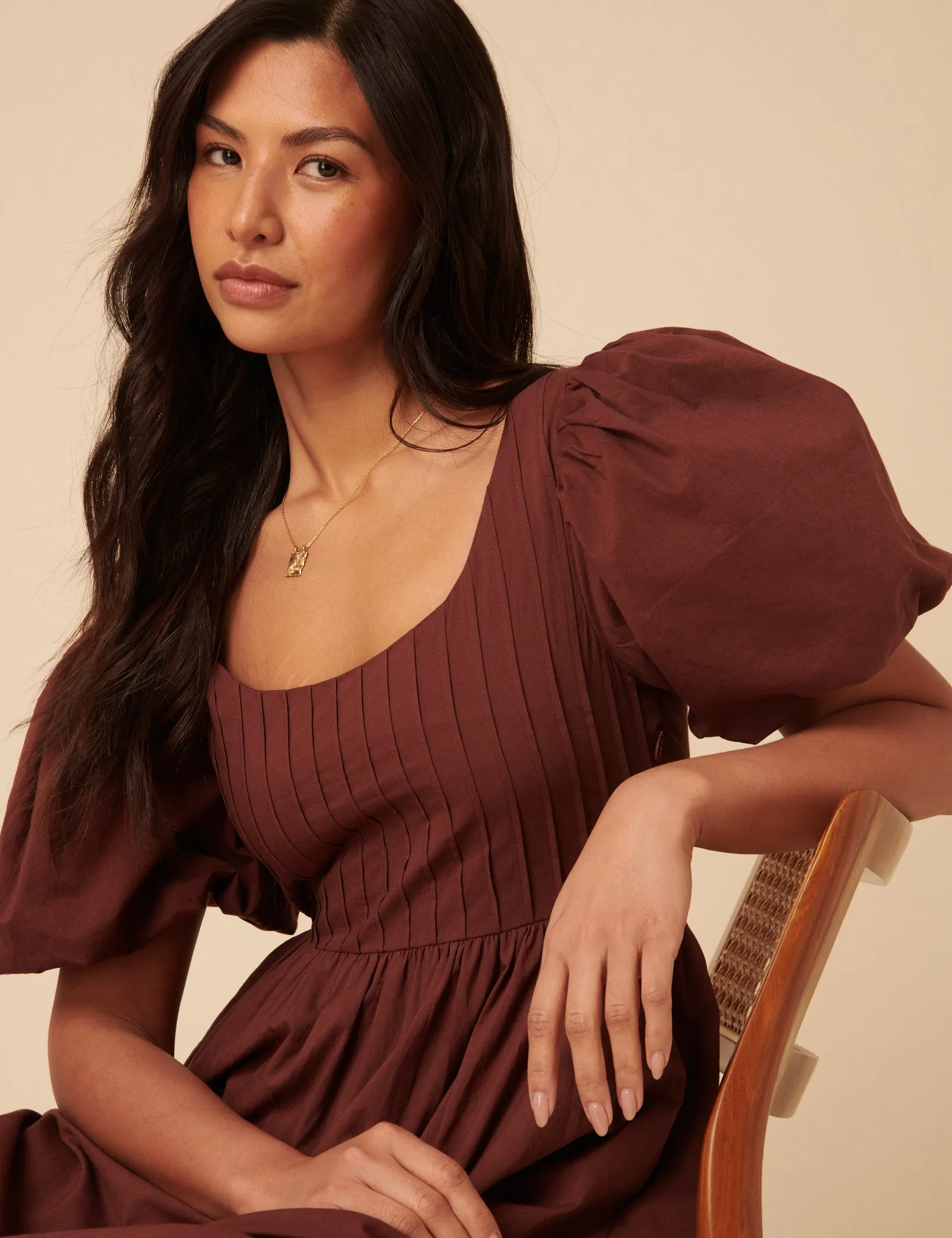 Brown Puff Sleeve Mimi Midi Dress sold by Nobody's Child product image thumbnail 2