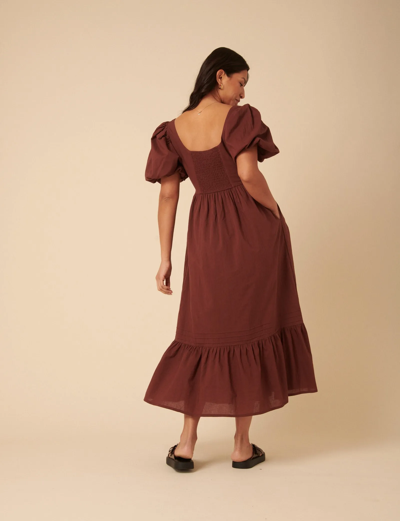 Brown Puff Sleeve Mimi Midi Dress sold by Nobody's Child product image thumbnail 5