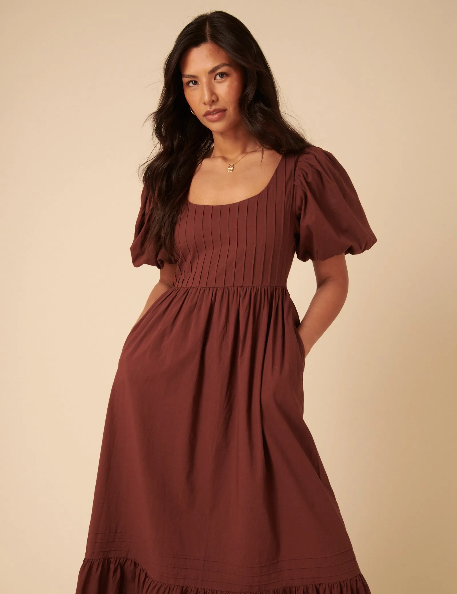 Brown Puff Sleeve Mimi Midi Dress sold by Nobody's Child product image thumbnail 3