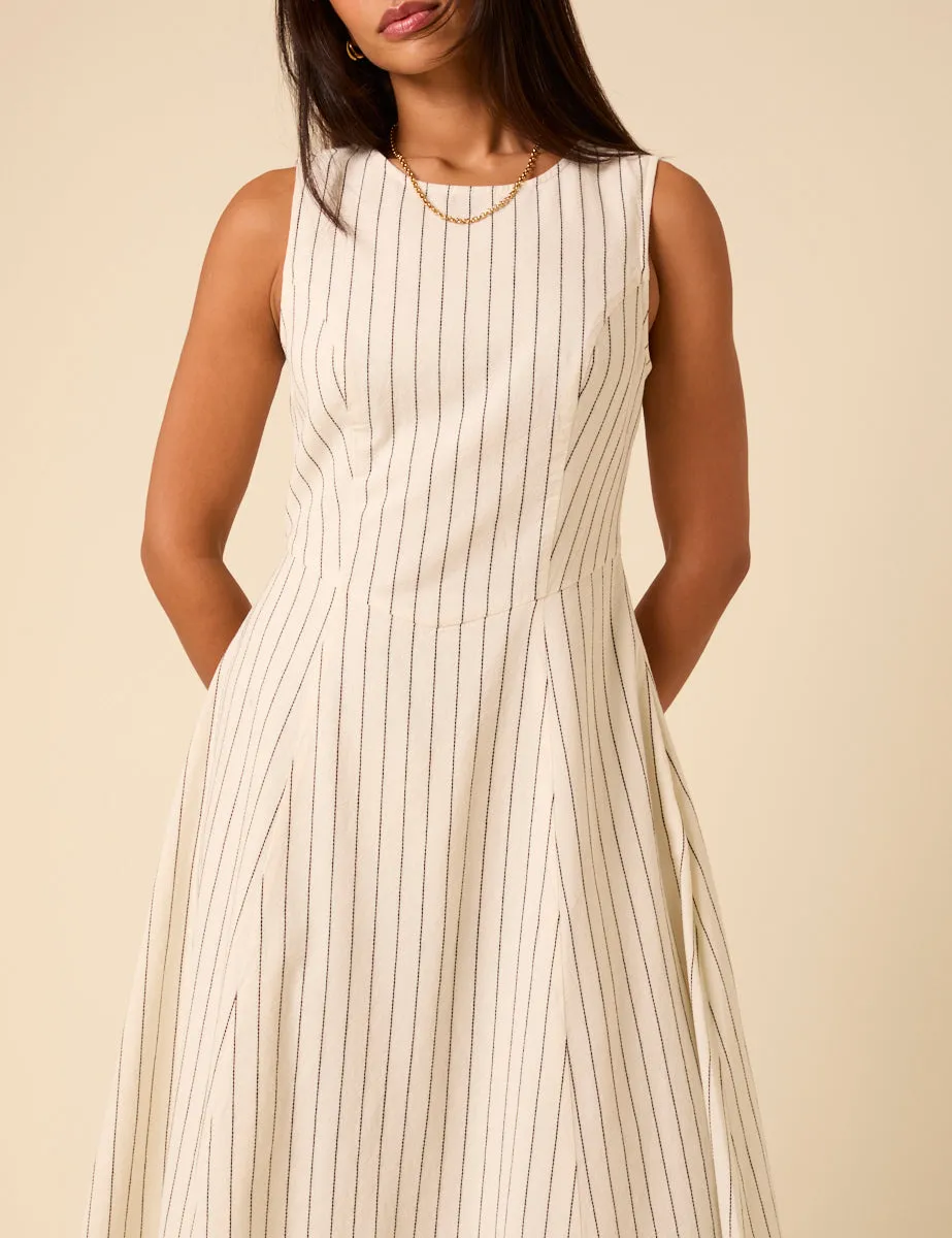 Cream Pinstripe Cedar Midi Dress sold by Nobody's Child product image thumbnail 4