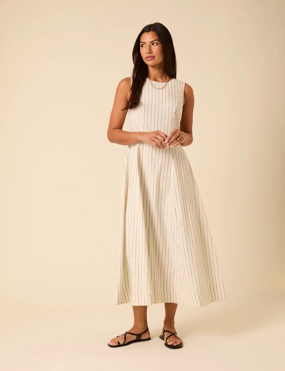 Cream Pinstripe Cedar Midi Dress sold by Nobody's Child