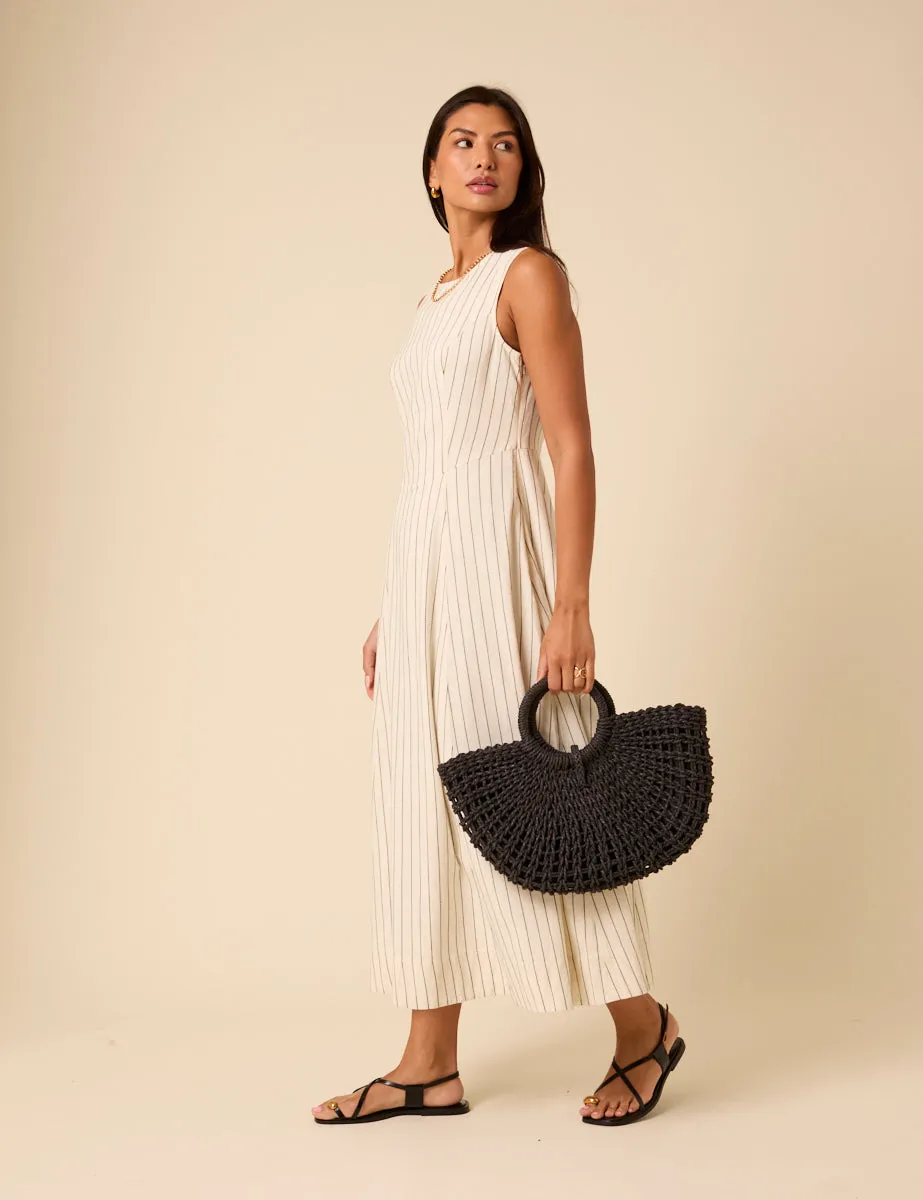 Cream Pinstripe Cedar Midi Dress sold by Nobody's Child product image thumbnail 3