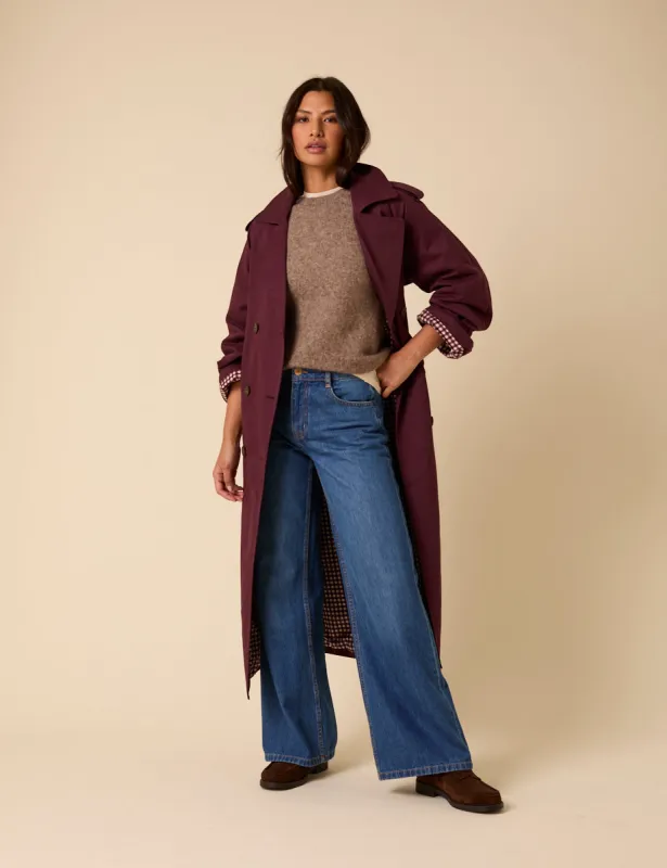 Burgundy Double Breasted Trench Coat sold by Nobody's Child