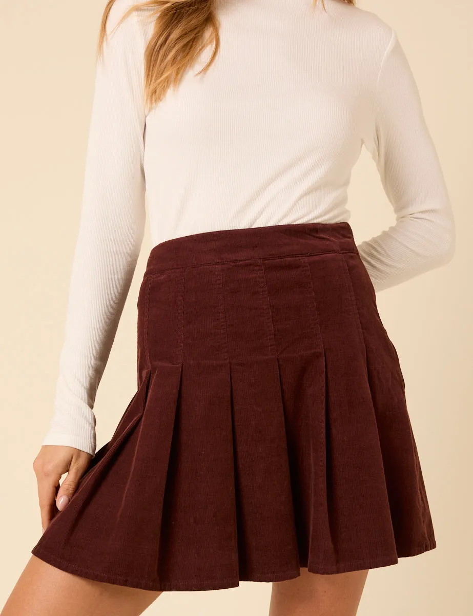 Brown Cord Pleated Mini Skirt sold by Nobody's Child product image thumbnail 3