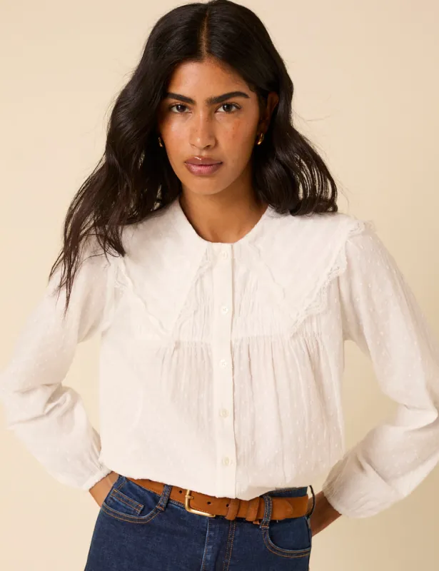 White Embroidered Peter Pan Collar Blouse sold by Nobody's Child