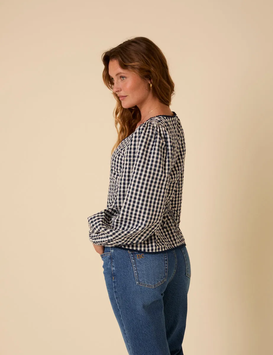 Navy Gingham Scoop Neck Blouse sold by Nobody's Child product image thumbnail 5
