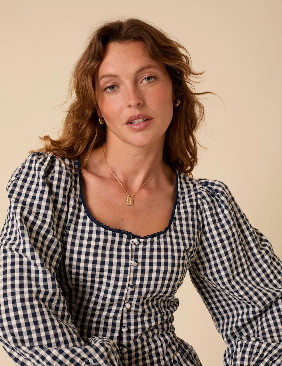 Navy Gingham Scoop Neck Blouse sold by Nobody's Child product image thumbnail 2