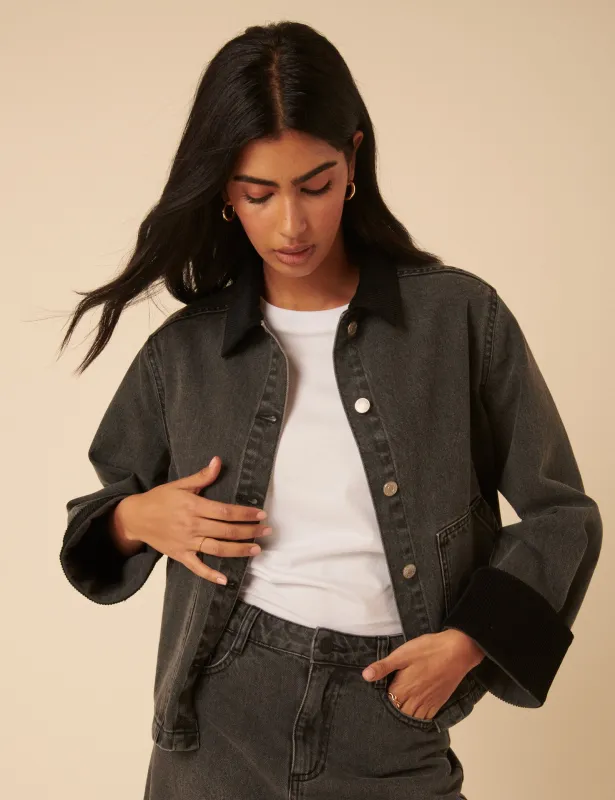 Washed Black Denim Cropped Jacket sold by Nobody's Child