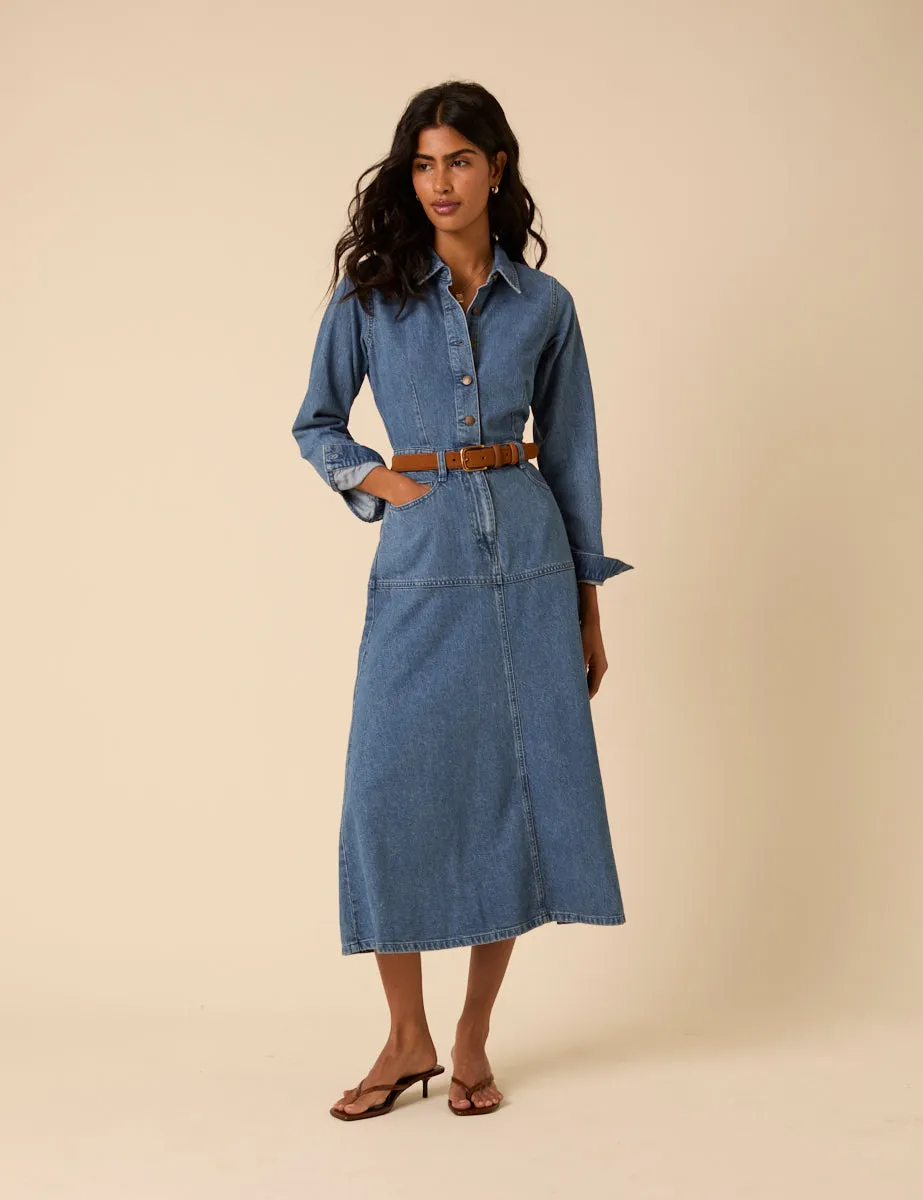 Blue Denim Midi Shirt Dress sold by Nobody's Child product image thumbnail 4