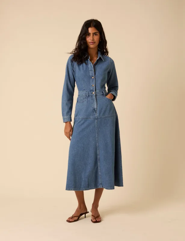 Blue Denim Midi Shirt Dress sold by Nobody's Child