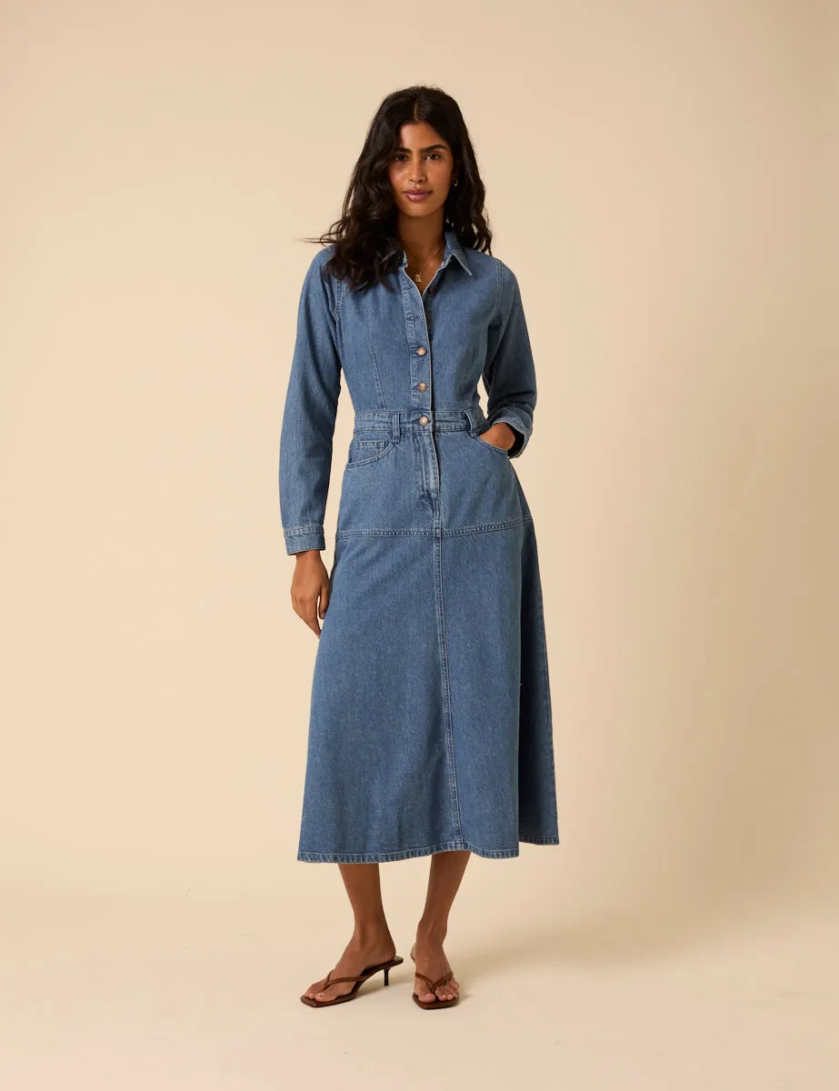 Blue Denim Midi Shirt Dress sold by Nobody's Child