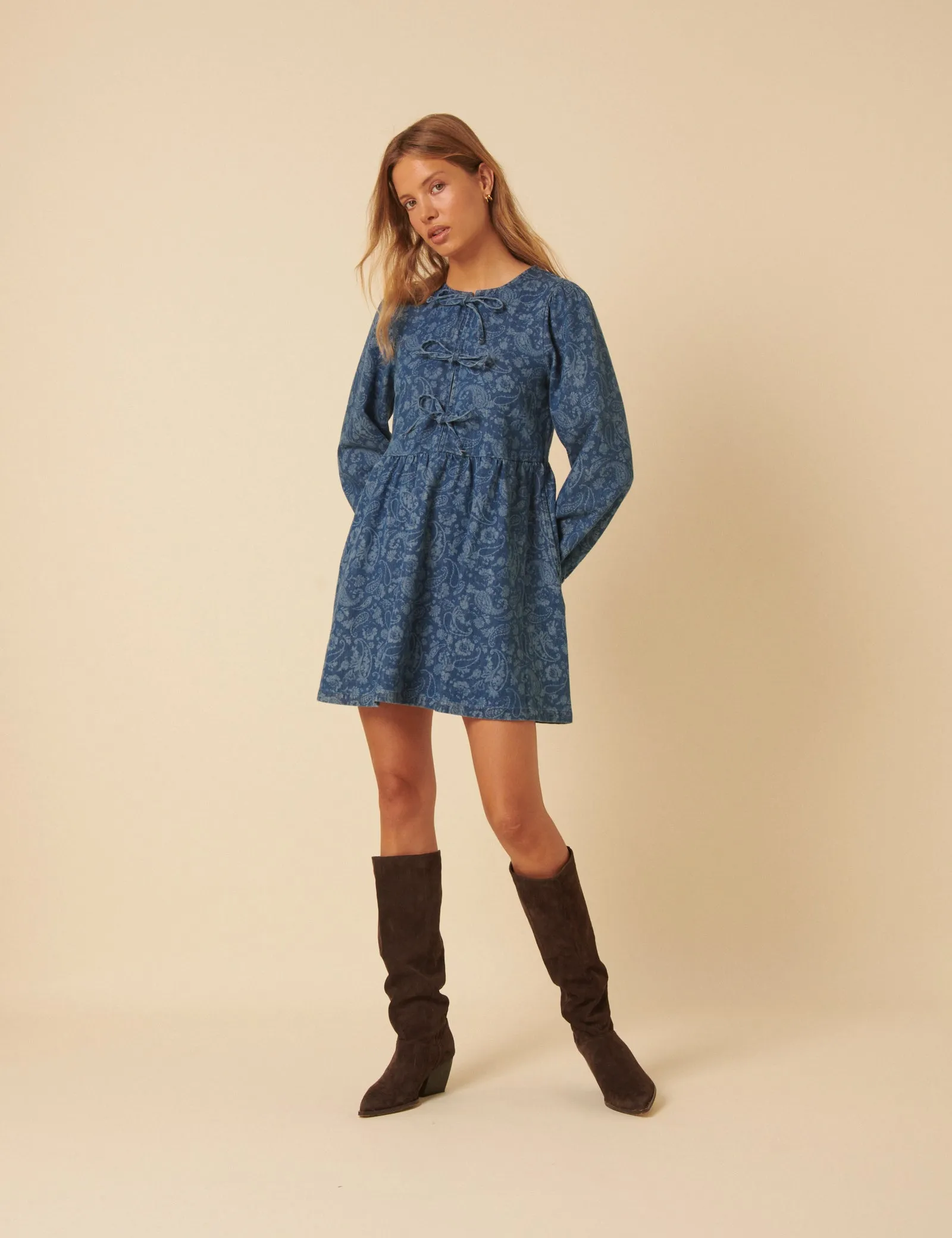 Blue Denim Paisley Eden Mini Dress sold by Nobody's Child product image thumbnail 2