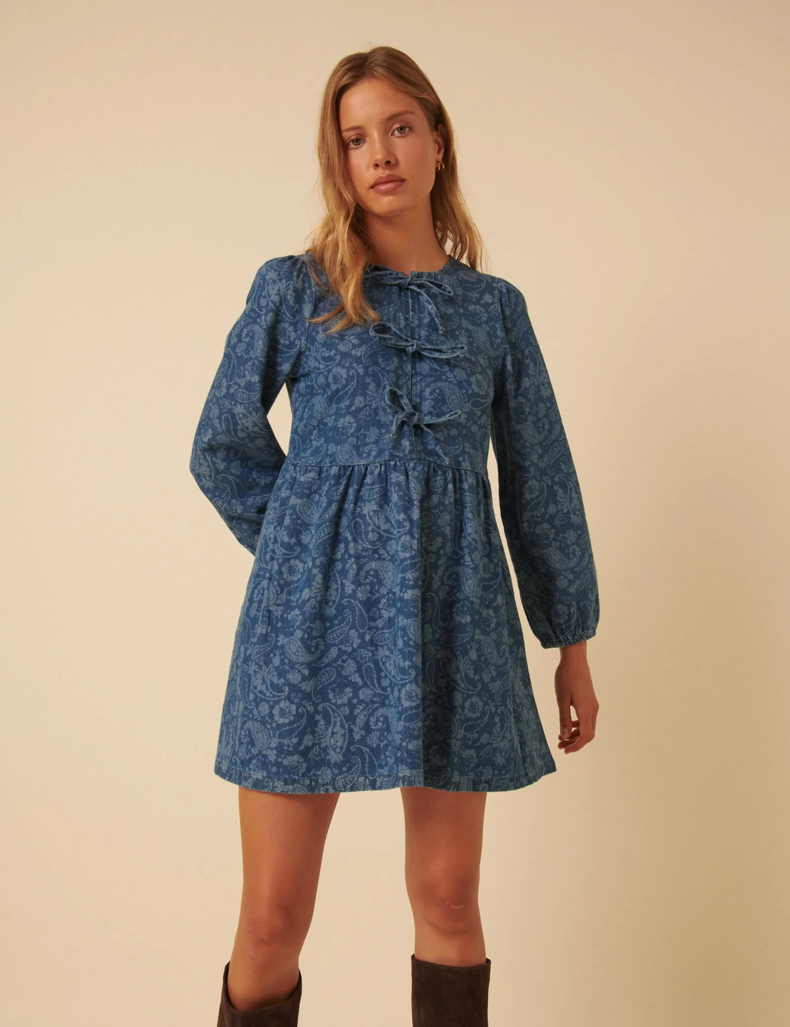 Blue Denim Paisley Eden Mini Dress sold by Nobody's Child product image thumbnail 3