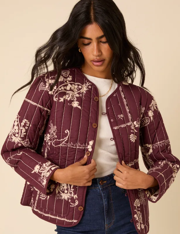 Burgundy Floral Reversible Quilted Jacket sold by Nobody's Child