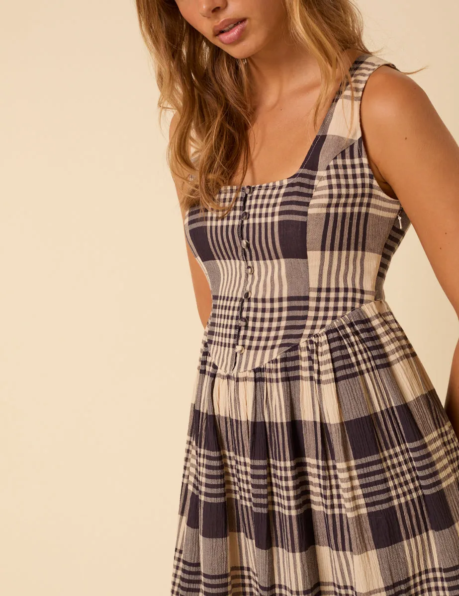 Navy and Cream Tartan Check Cora Midi Dress sold by Nobody's Child product image thumbnail 2