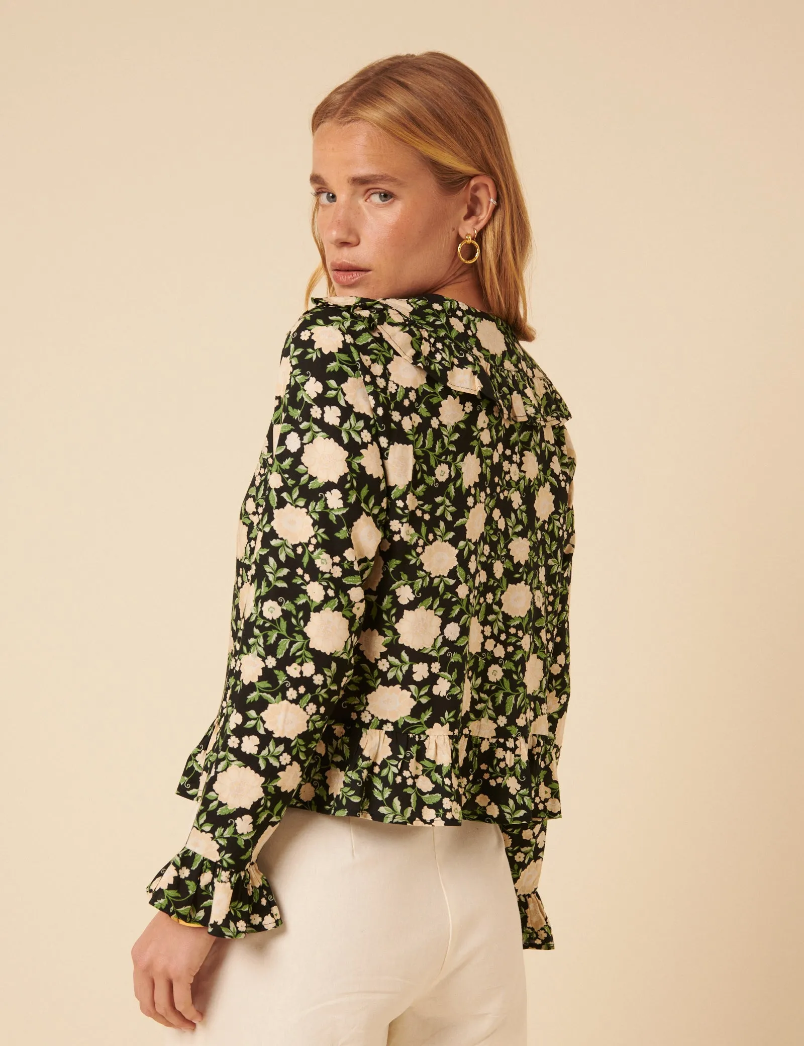 Black Floral Ruffle Collared Blouse sold by Nobody's Child product image thumbnail 5