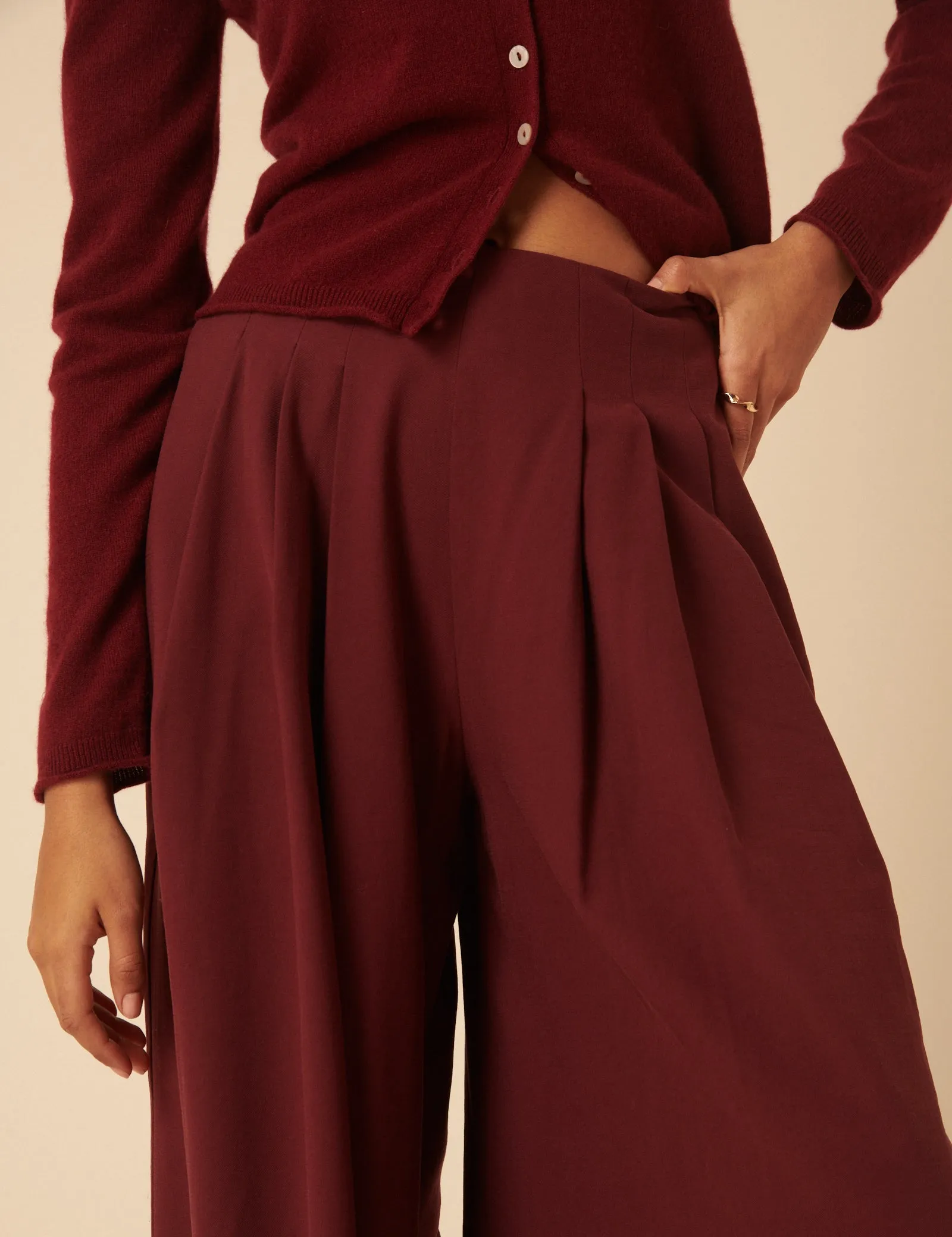 Burgundy Pleated Wide Leg Trousers sold by Nobody's Child product image thumbnail 2