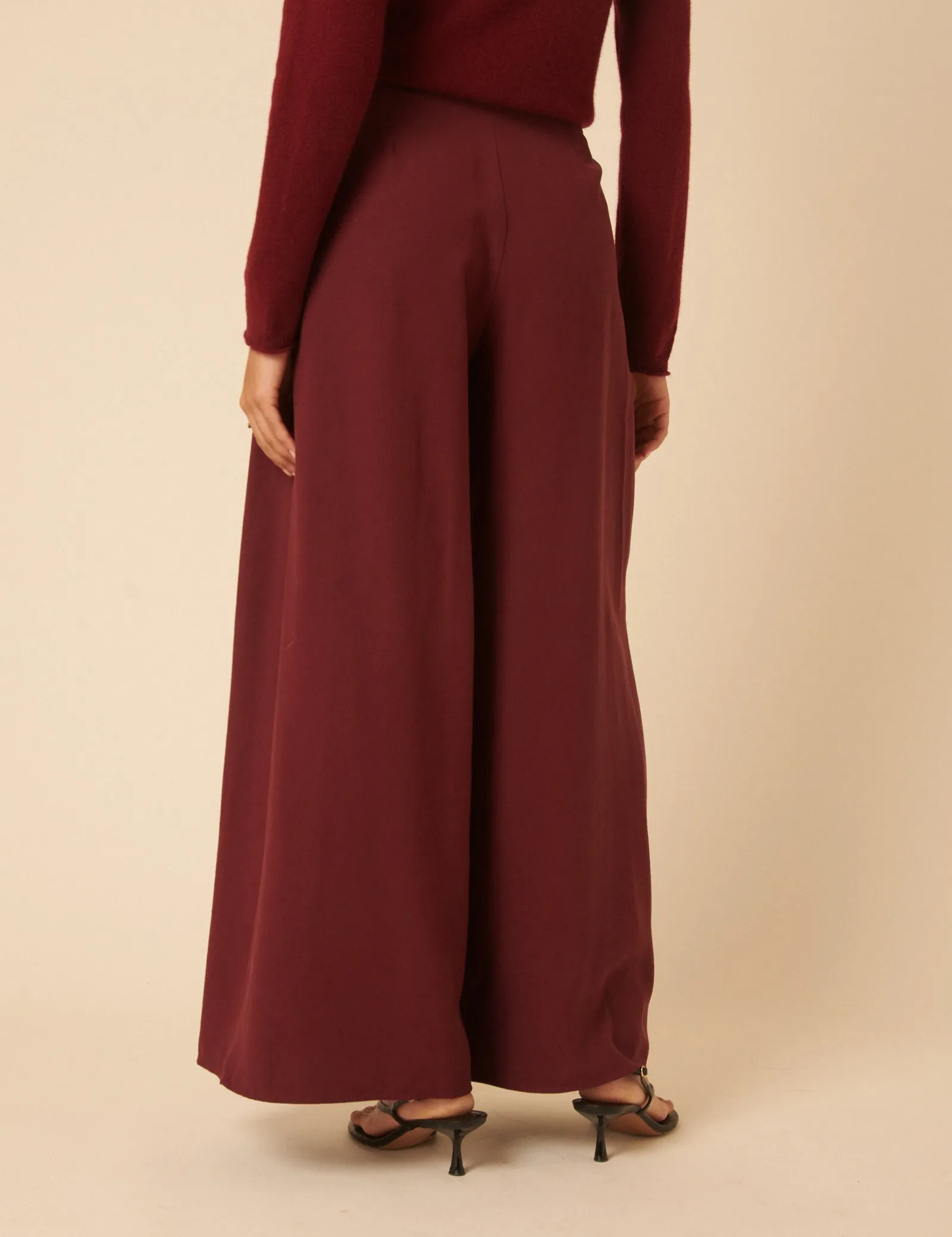 Burgundy Pleated Wide Leg Trousers sold by Nobody's Child product image thumbnail 5