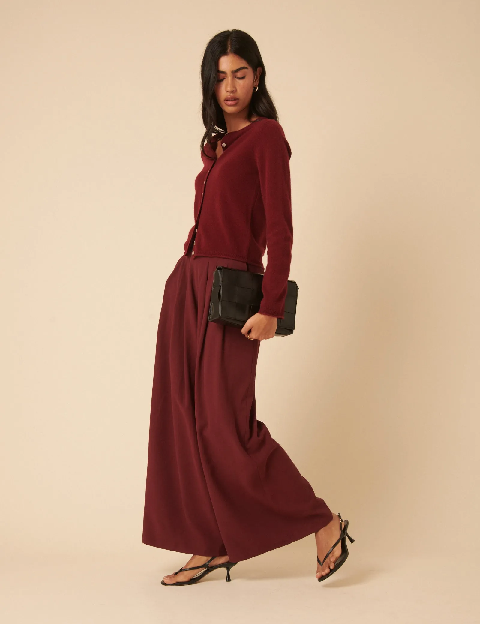 Burgundy Pleated Wide Leg Trousers sold by Nobody's Child product image thumbnail 4