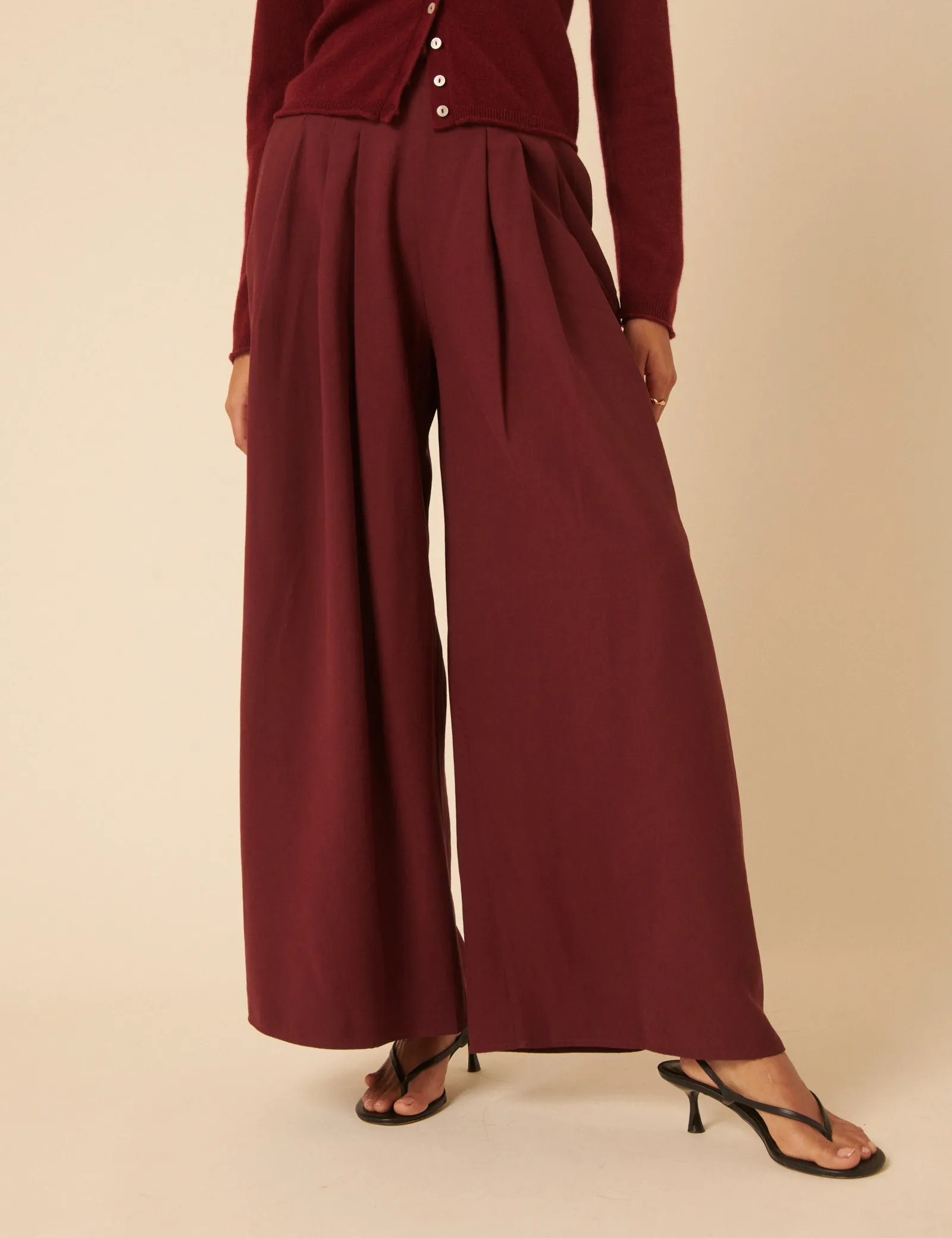 Burgundy Pleated Wide Leg Trousers sold by Nobody's Child product image thumbnail 3