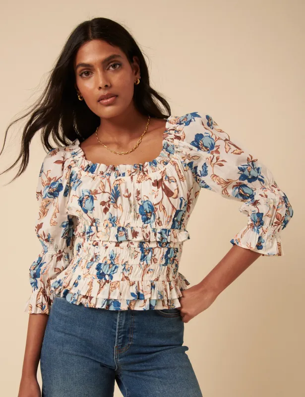 White Floral Shirred Top sold by Nobody's Child