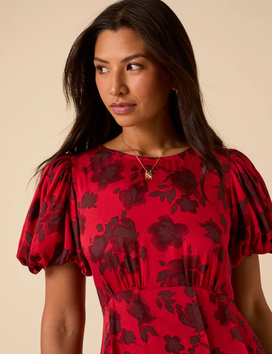 Red Puff Sleeve Quinn Midi Dress sold by Nobody's Child product image thumbnail 4