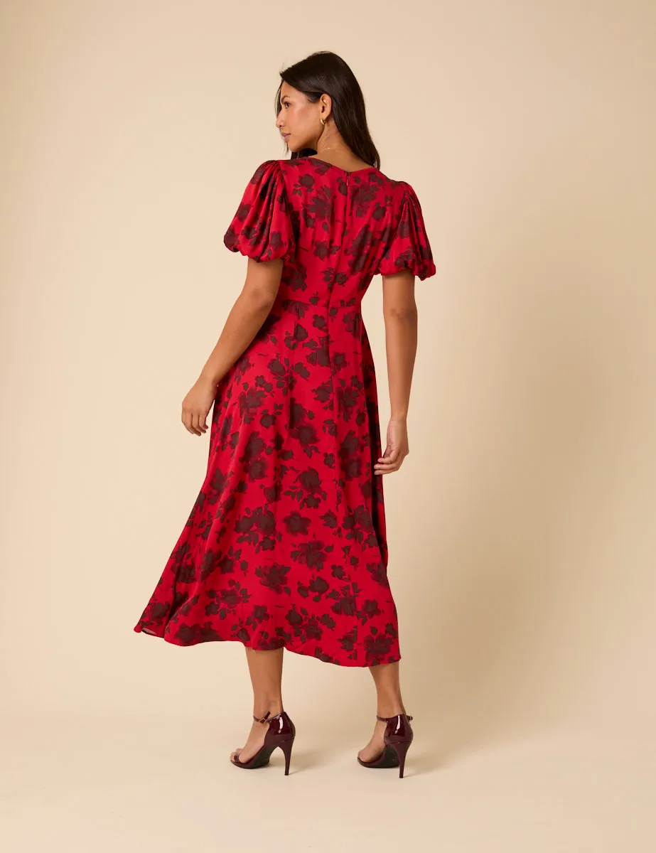 Red Puff Sleeve Quinn Midi Dress sold by Nobody's Child product image thumbnail 5