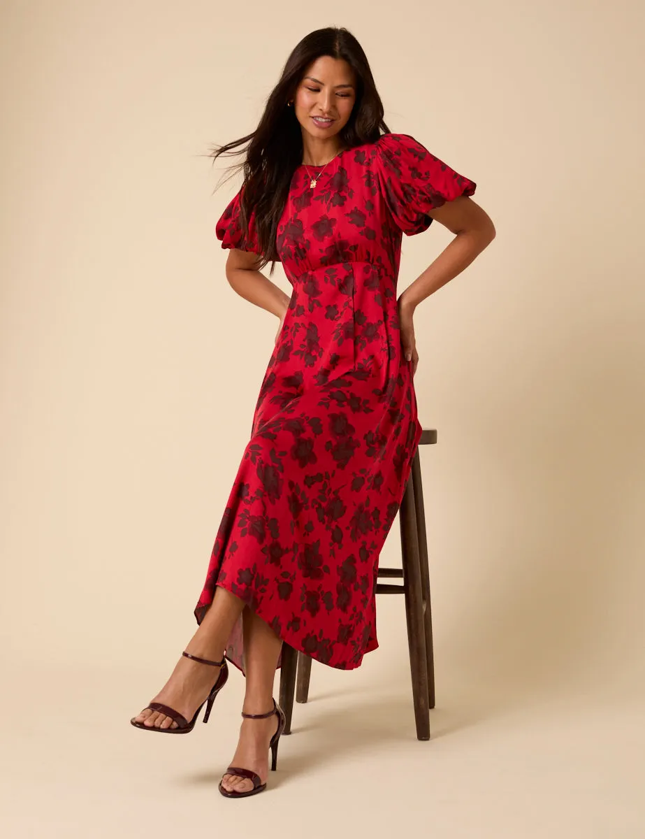 Red Puff Sleeve Quinn Midi Dress sold by Nobody's Child product image thumbnail 3
