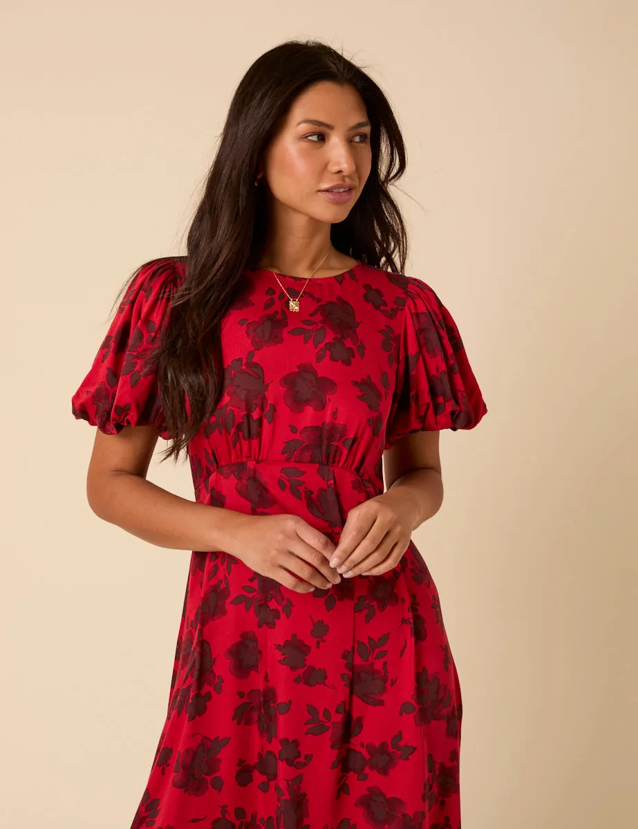 Red Puff Sleeve Quinn Midi Dress sold by Nobody's Child product image thumbnail 2